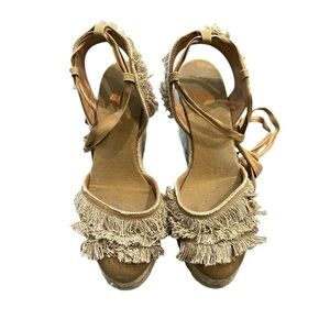 Castaner Canvas Wedges Espadrille Tan Color Fringe Accent sz EU 38/US 7.5